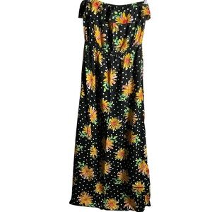 BONGO Black Floral Polka Dot Maxi Dress Strapless Ruffle Boho
